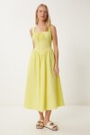 Korse Görünümlü Poplin Midi Elbise SARI LUB0224