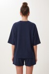 Modal Oversize T-shirt Şort Takım LACİVERT LUB0379