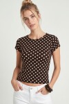 Puantiye Desenli Polyamid T-shirt KAHVERENGİ LZV0083