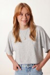 Yarasa Kollu Basic Örme Bluz GRİ MELANJ LUB0369