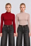 2’li Paket Balıkçı Yaka Viskon Bluz BORDO VİZON LRN0083