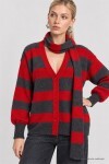 Atkılı Çizgili Oversize Triko Hırka ANTRASİT KIRMIZI LYY0155