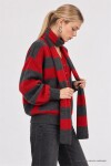 Atkılı Çizgili Oversize Triko Hırka ANTRASİT KIRMIZI LYY0155