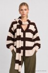 Atkılı Çizgili Oversize Triko Hırka KAHVERENGİ TAŞ LYY0155