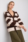 Atkılı Çizgili Oversize Triko Hırka KAHVERENGİ TAŞ LYY0155