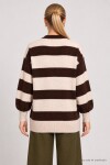 Atkılı Çizgili Oversize Triko Hırka KAHVERENGİ TAŞ LYY0155