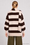 Atkılı Çizgili Oversize Triko Hırka KAHVERENGİ TAŞ LYY0155