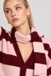 Atkılı Çizgili Oversize Triko Hırka PEMBE MÜRDÜM LYY0155