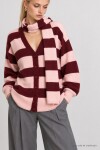 Atkılı Çizgili Oversize Triko Hırka PEMBE MÜRDÜM LYY0155