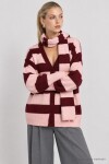 Atkılı Çizgili Oversize Triko Hırka PEMBE MÜRDÜM LYY0155