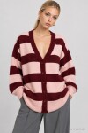 Atkılı Çizgili Oversize Triko Hırka PEMBE MÜRDÜM LYY0155