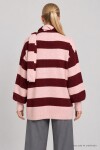Atkılı Çizgili Oversize Triko Hırka PEMBE MÜRDÜM LYY0155