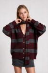 Atkılı Simli Çizgili Oversize Triko Hırka ANTRASİT BORDO LYY0155