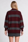 Atkılı Simli Çizgili Oversize Triko Hırka ANTRASİT BORDO LYY0155