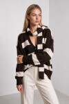 Atkılı Simli Çizgili Oversize Triko Hırka KAHVERENGİ KEMİK LYY0155