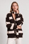 Atkılı Simli Çizgili Oversize Triko Hırka KAHVERENGİ KEMİK LYY0155