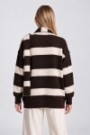 Atkılı Simli Çizgili Oversize Triko Hırka KAHVERENGİ KEMİK LYY0155