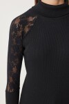 Balıkçı Yaka Dantelli Fitilli Örme Bluz SİYAH LRN0074