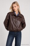 Bomber Suni Deri Ceket KAHVERENGİ LAX0019
