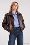 Bomber Suni Deri Ceket KAHVERENGİ LAX0019