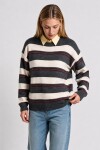 Çizgili Oversize Triko Kazak 4302 ANTRASİT KEMİK LKİ0076