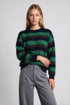 Çizgili Oversize Triko Kazak 4302 LACİVERT YEŞİL LKİ0076