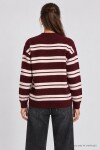 Çizgili Oversize Triko Kazak BORDO PEMBE LMA0001