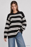Çizgili Oversize Triko Kazak SİYAH EKRU LMA0001