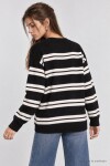 Çizgili Oversize Triko Kazak SİYAH EKRU LMA0001