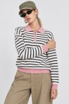 Çizgili Polo Yaka Oversize Triko Kazak 4419 EKRU PEMBE LKİ0056