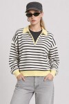 Çizgili Polo Yaka Oversize Triko Kazak 4419 EKRU SARI LKİ0056