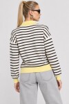 Çizgili Polo Yaka Oversize Triko Kazak 4419 EKRU SARI LKİ0056