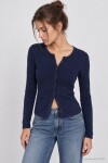 Düğmeli Basic Fitili Örme Hırka LACİVERT LRN0001
