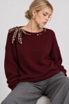 Fular Detaylı Oversize Triko Kazak BORDO LKR0001
