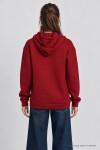 Kapüşonlu Oversize Şardonlu Örme Sweatshirt BORDO LEN0042