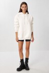 Kapüşonlu Oversize Şardonlu Örme Sweatshirt EKRU LEN0042
