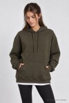 Kapüşonlu Oversize Şardonlu Örme Sweatshirt HAKİ LEN0042