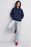 Kapüşonlu Oversize Şardonlu Örme Sweatshirt LACİVERT LEN0042