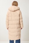 Kapüşonlu Oversize Uzun Şişme Kaban KREM LNT0001