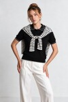 Kontrast Şeritli Polo Yaka Triko Bluz 4342 SİYAH LKİ0053