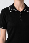 Kontrast Şeritli Polo Yaka Triko Bluz 4342 SİYAH LKİ0053