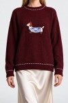 Nakış İşlemeli Oversize Triko Kazak BORDO LYY0150