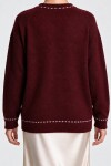 Nakış İşlemeli Oversize Triko Kazak BORDO LYY0150