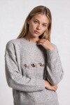 Nakış İşlemeli Oversize Triko Kazak GRİ LYY0149