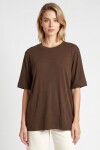 Oversize Basic Fitilli Modal T-shirt KAHVERENGİ LUB0361