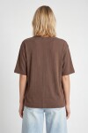Oversize Basic Fitilli Modal T-shirt VİZON LUB0361