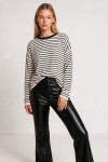 Oversize Çizgili Mevsimlik Kazak 4446 EKRU SİYAH LKİ0077