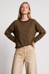 Oversize Çizgili Mevsimlik Kazak 4446 HAKİ KAHVERENGİ LKİ0077