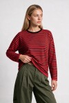 Oversize Çizgili Mevsimlik Kazak 4446 KIRMIZI SİYAH LKİ0077