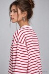 Oversize Çizgili Örme Sweatshirt KIRMIZI BEYAZ LRN0079